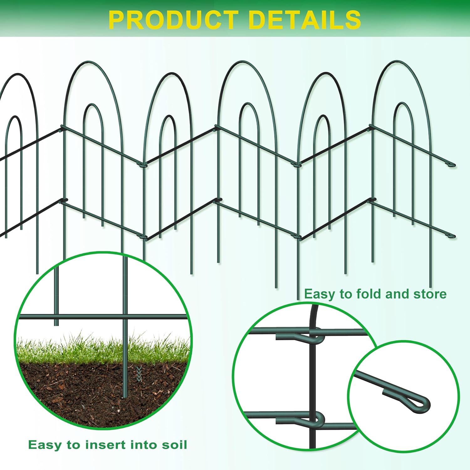 Decorative Garden Folding Border Fence, Metal Wire Edging Flower Fence Panel 18in X20ft Outdoor Patio Landscape