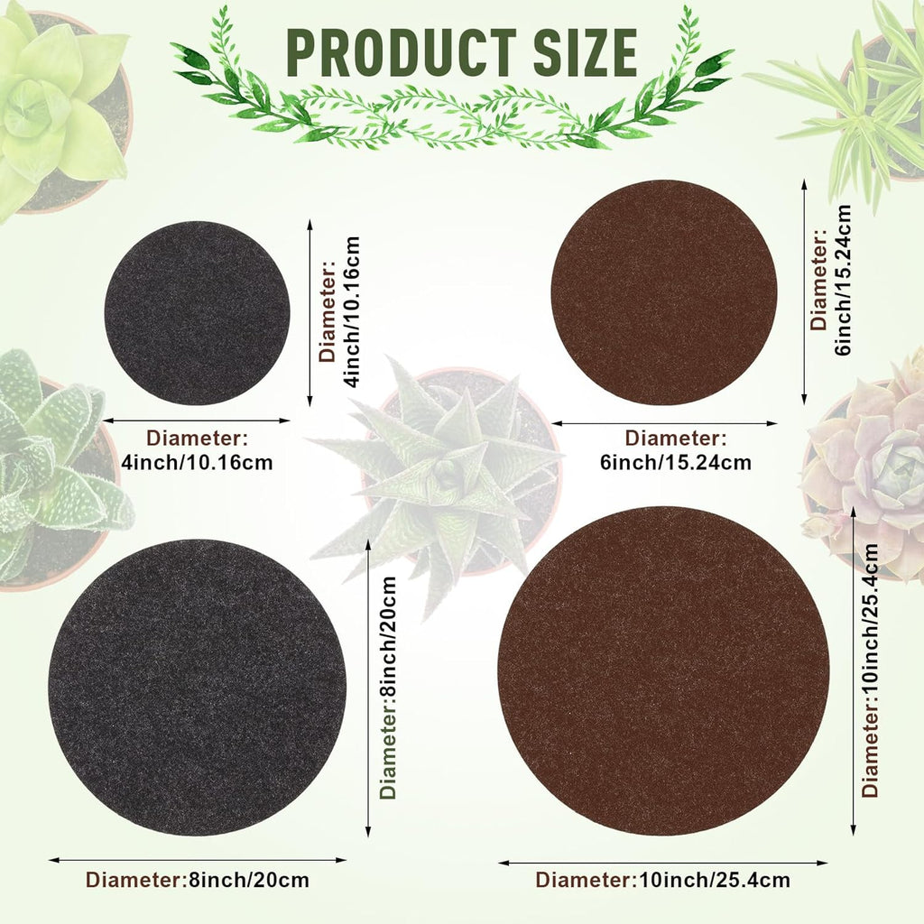 Patelai Plant Coasters 4 Sizes Felt Cork Plant Reversible Round 4/6/ 8/10 Inch Fabric Cork Trivets Pads for Drinks Absorbent Waterproof Tray Pot for House Indoor(Dark Brown, Charcoal,16 Pieces)