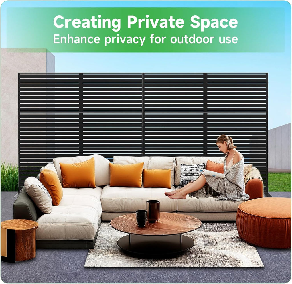 Metal Privacy Screen 72" H x 47.2" Decorative Outdoor Privacy Screen Privacy Panel with Stand for Balcony Deck Patio Lawn Garden, Privacy Fence (Black-Louvered)