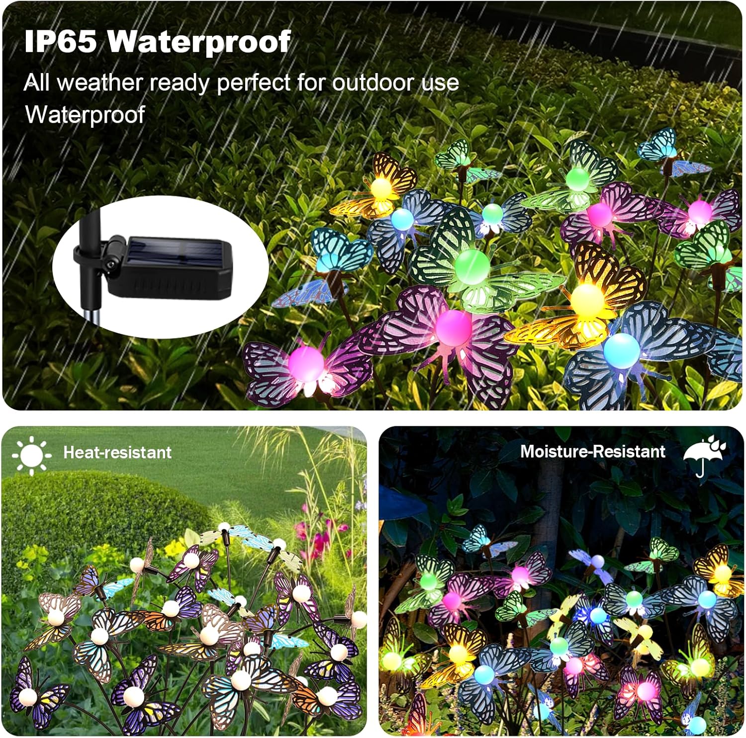Solar Garden Butterfly Lights, 6 Pack 48 LED Solar Swaying Lights, 7 Color Changing Waterproof Firefly Light Outdoor Fairy Light for Garden Patio Yard Pathway Flower Bed Decoration