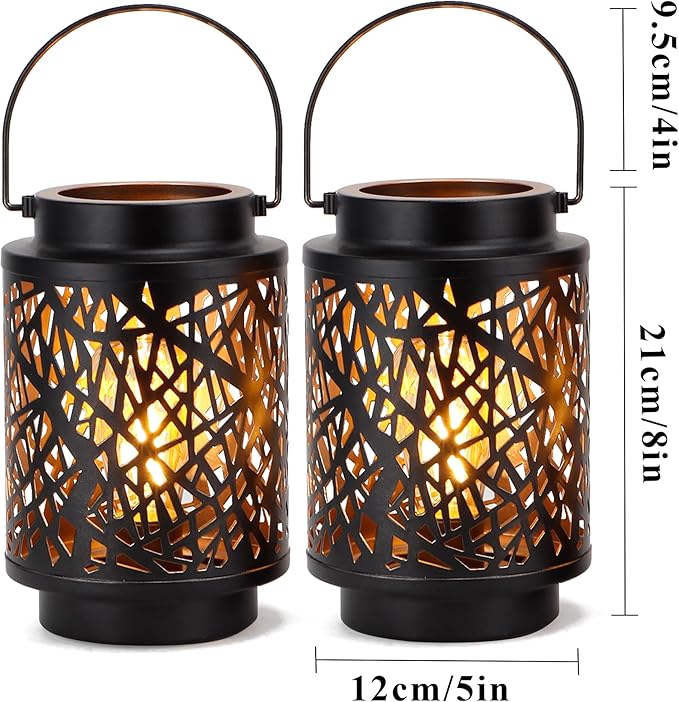 JHY DESIGN Set of 2 LED Battery Operated Table Lamp 8“H Cordless Lamp Light with 6-Hours Timer Metal Black Battery Lamp for Patio Garden Indoor Outdoor Party Events(Hollow Branch)