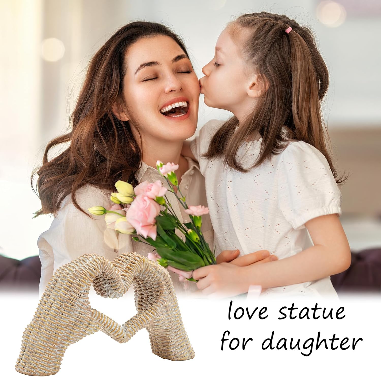 Heart Hands Sculpture, Gold Room Decor for Living Room Bedroom Bookshelf, Gifts for Mom Mother' s Day, Father's Day (No Bracelets) Rattan