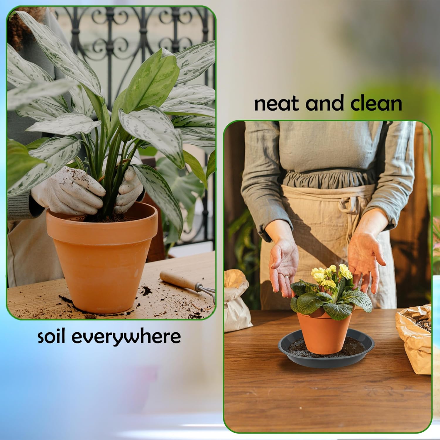 4 Pack 14 Inch Round Plant Saucers for Less 11.8 Inch Pot Indoors Outdoors Plant Trays for Pots Planter Saucer Plastic Plant Drip Tray Planter Water Tray for Potted Plants(Gray, 13.8"(4pcs))