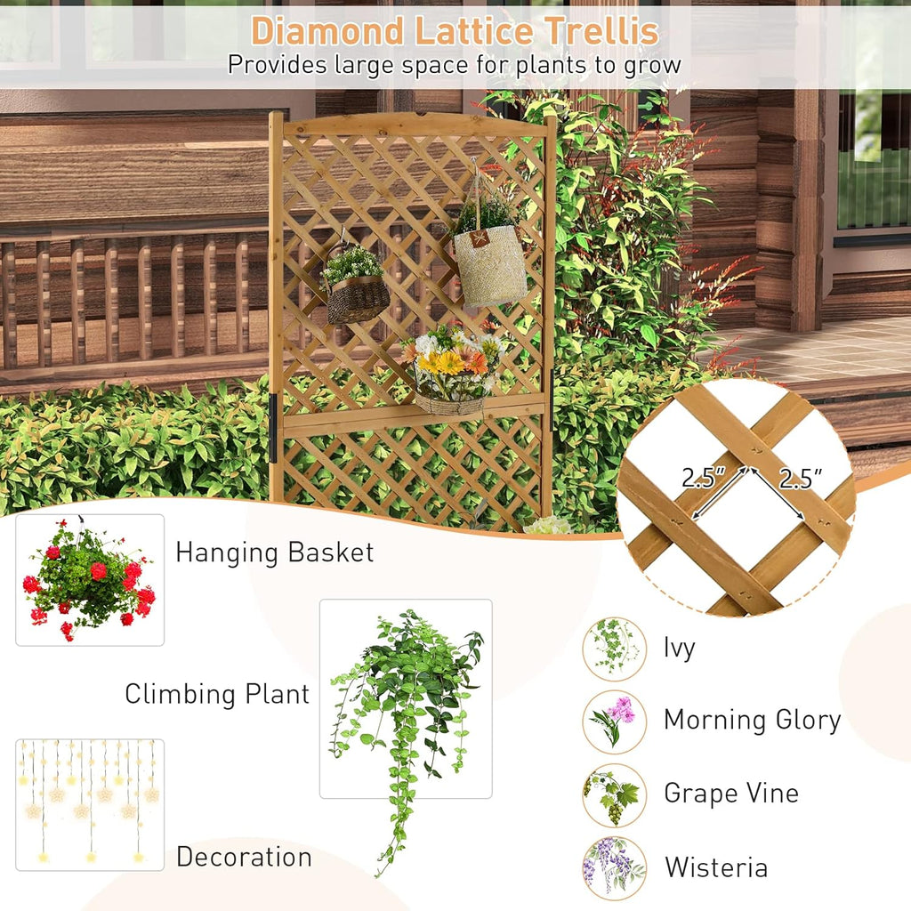 Giantex Planter Raised Bed with Trellis, 71" Wooden Garden Bed, High Trellis for Vine Plant Flower Climbing Pot Hanging, Indoor & Outdoor Planter Box for Yard, Garden, Balcony