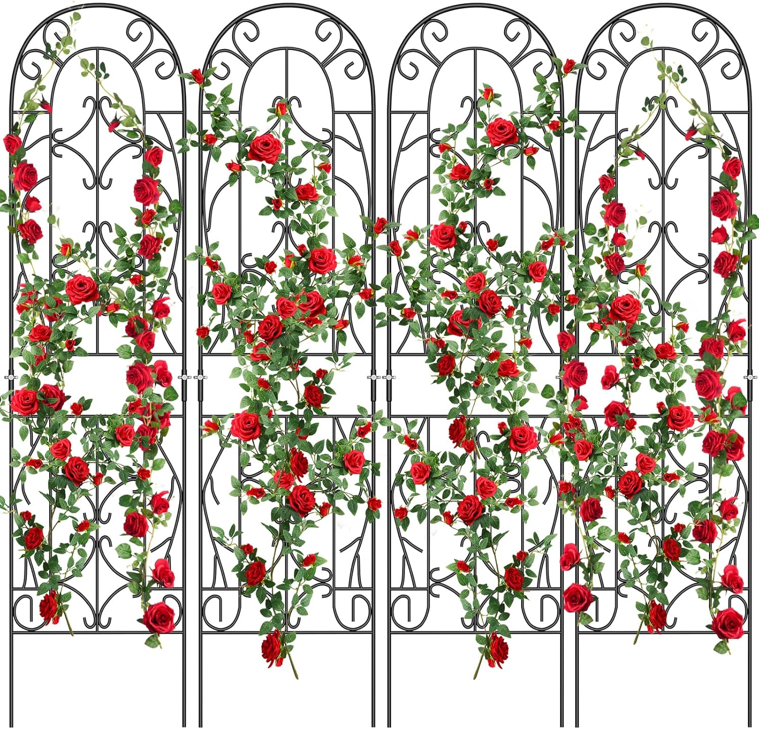 4 Pack Metal Garden Trellis for Climbing Plants, Black Metal Garden Trellis for Vines Plant Rose Vegetable Support,Large Decorative Outdoor Trellis