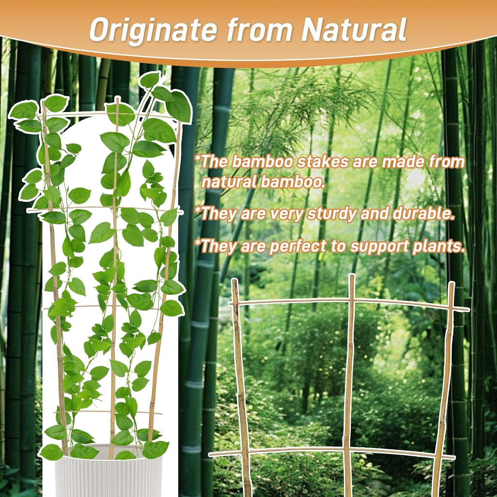 10 Pack 4ft Bamboo Trellis for Climbing Plants-Natural Garden Ladder Trellis, Fan -Shaped Support Trellis for Potted Plant Decor in Door