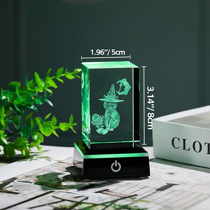 Qianwei 3D Crystal Gothic Black Cat - Baphomet Statue Halloween Cat Witch Figurines Occult Medieval Goth Satanic Home Desk Decor Witchy Gifts Horror Lilith Statue