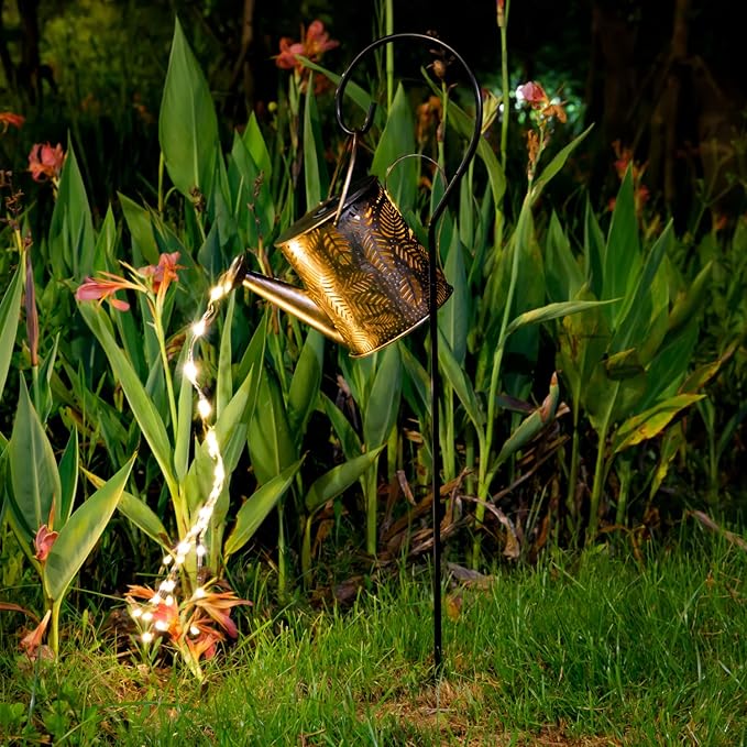 Outdoor Garden Decor Solar Lights, Large Waterproof Watering Can Landscape Lights Hanging Outside Decorations for Gardening Gift Yard Front Porch Clearance Lawn Driveway Patio Backyard Pathway