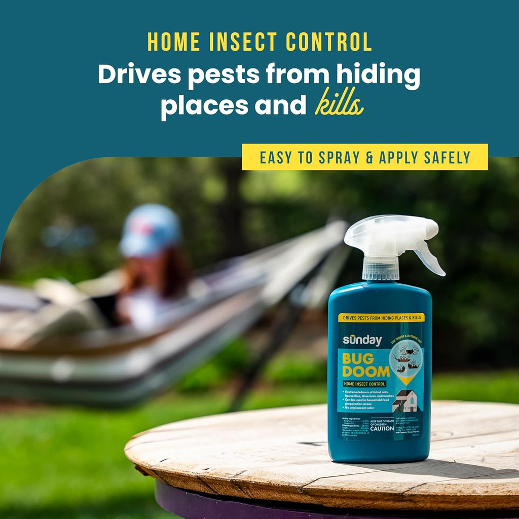 Sunday Bug Doom Home Insect Barrier Spray - Indoor Insect Spray with Botanically Derived Pyrethrin - Kills Ants, Spiders, Cockroaches & More - 16 Fl Oz