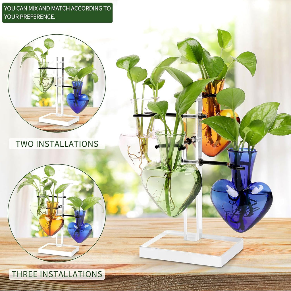 Clear Plants Propagation Stations Terrarium Kit Birthday Gift for Women for Indoor Home Office Decor Acrylic Plant Accessories - 4 Love Hear Vase