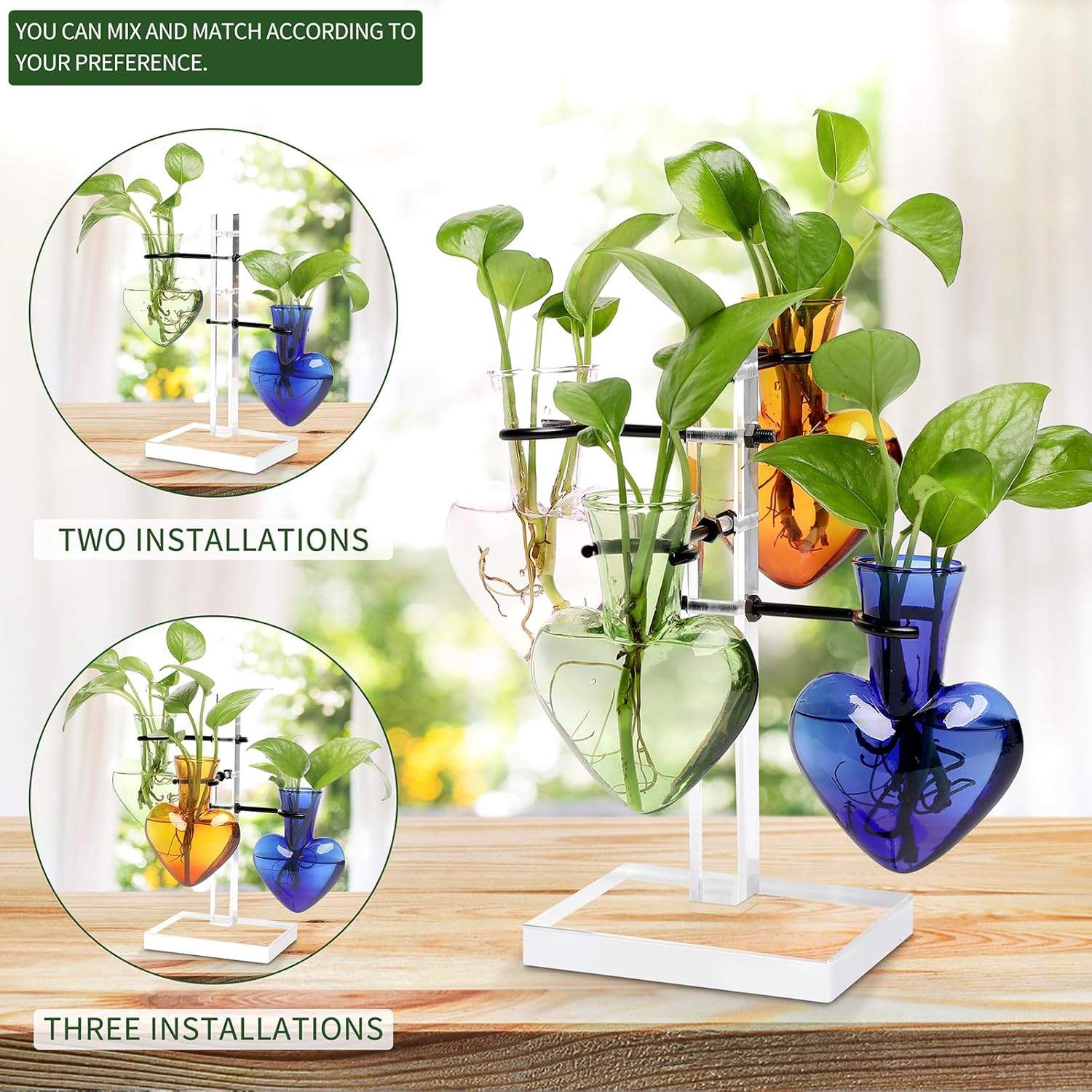 Clear Plants Propagation Stations Terrarium Kit Birthday Gift for Women for Indoor Home Office Decor Acrylic Plant Accessories - 4 Love Hear Vase