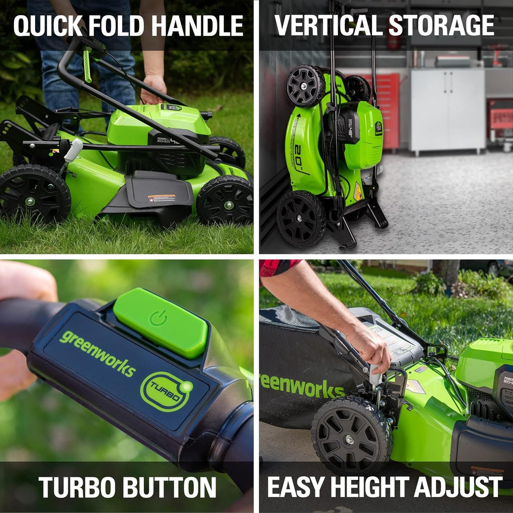 Greenworks 48V (2x24V) Lawn Mower Combo Kit with 20" Steel Deck, 12" String Trimmer, 320 CFM Blower, Wet/Dry Shop Vacuum – All-in-One Cordless Combo: Ideal for Home Yard Work & Indoor Cleaning