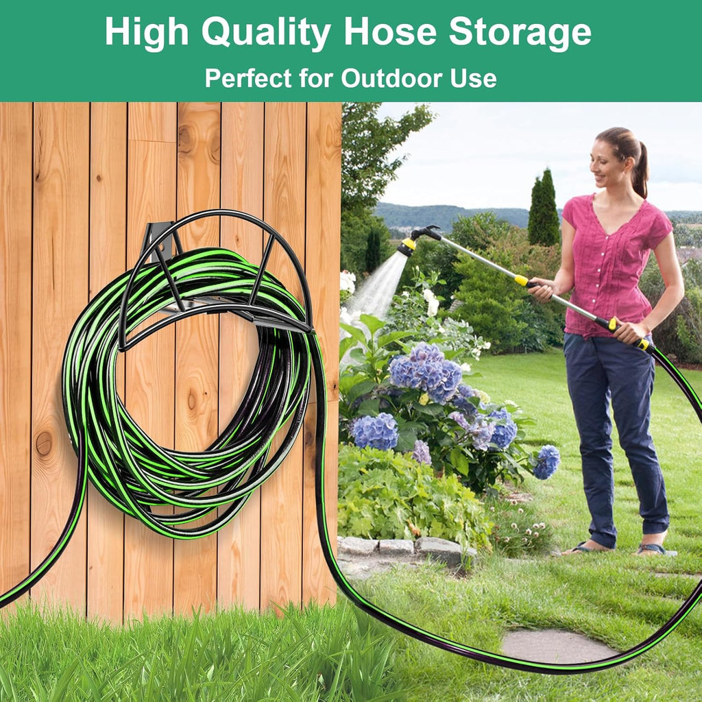 TomCare Garden Hose Holder Wall Mount Metal Water Hose Holder Holds 125Ft Hoses Heavy Duty Hose Hanger Sturdy Hoses Storage Organizer for Outside Yard Garden, Black