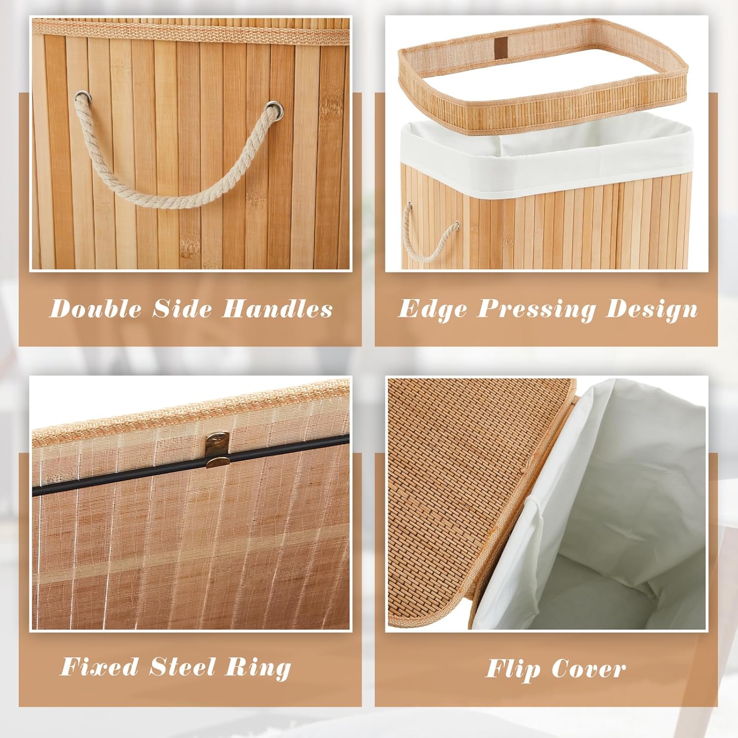 1 Pack Bamboo Slim Trash Can with Lid, 21 Gallon Large Foldable Slim Rectangular Garbage Can Bamboo Waste Basket for Bathroom Bedroom Office Home Salon Spa (23.6×15.8×11.8inches,Wooden Color)