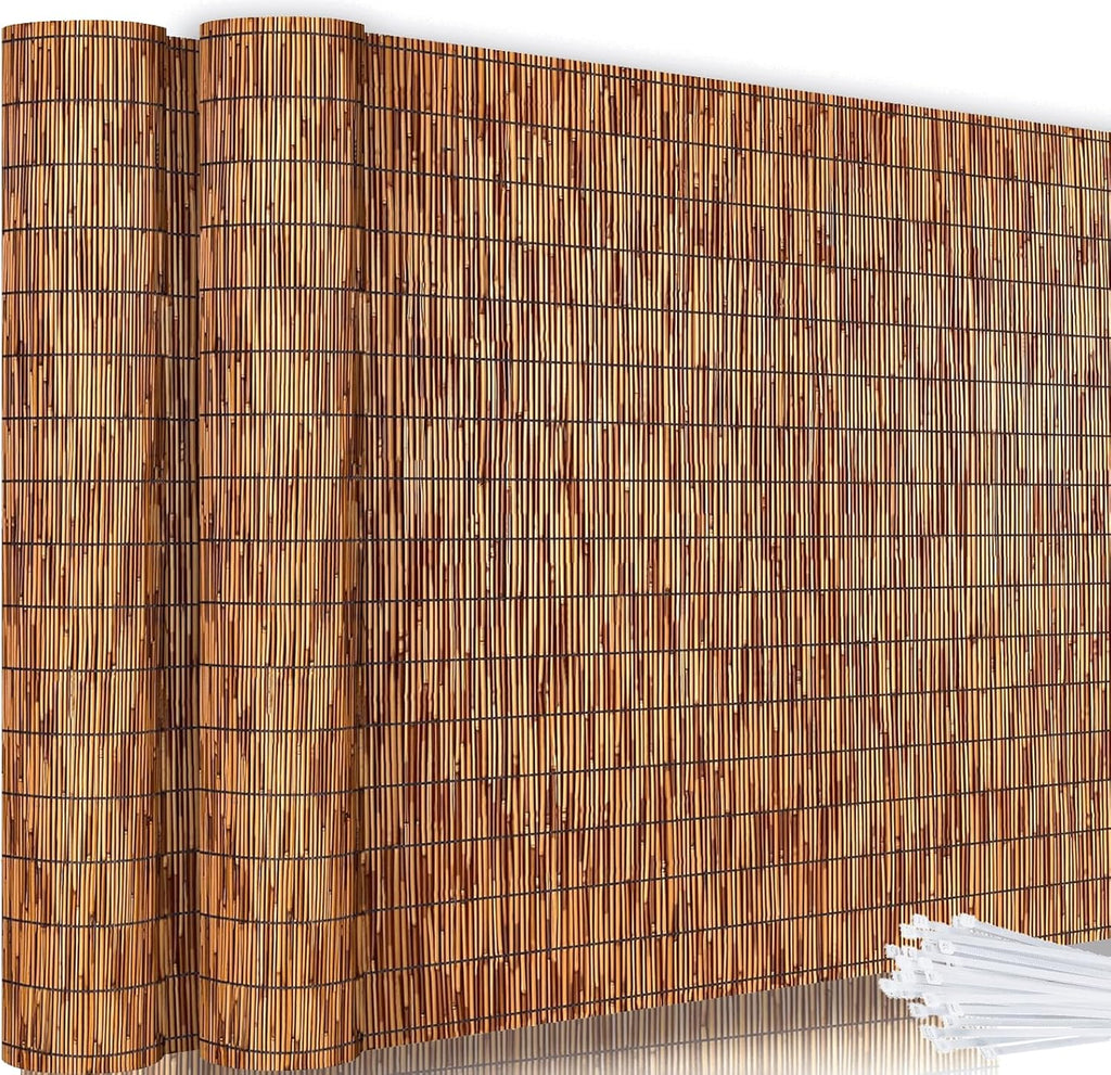 Bamboo Reed Fencing, Light Russet Bamboo Fence Rolls 6ft High, Decorative Privacy Screen Reed Curtains for Patio Balcony Garden Backyard Outdoor, 6 x 16 FT (2 Pcs)