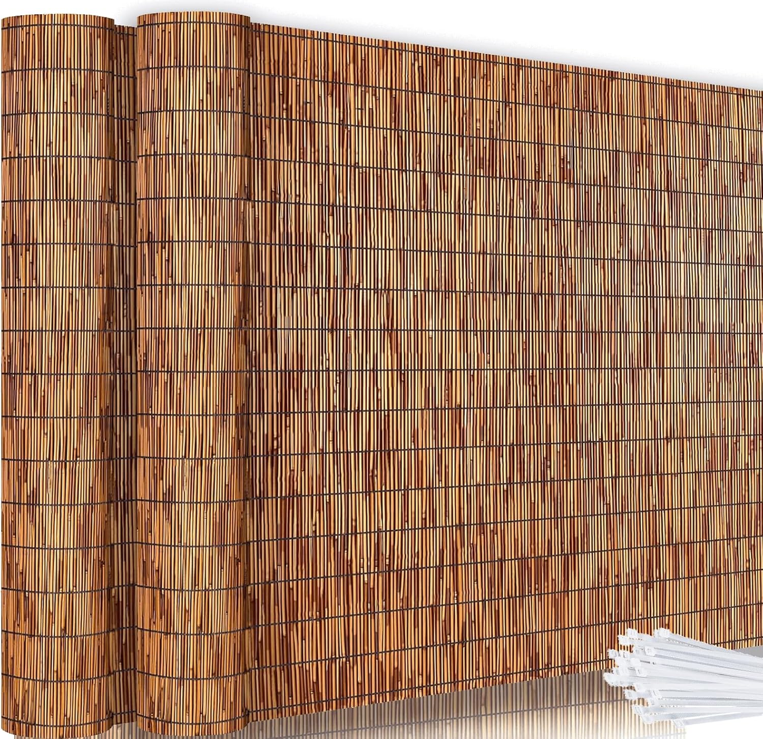 Bamboo Reed Fencing, Light Russet Bamboo Fence Rolls 6ft High, Decorative Privacy Screen Reed Curtains for Patio Balcony Garden Backyard Outdoor, 6 x 16 FT (2 Pcs)