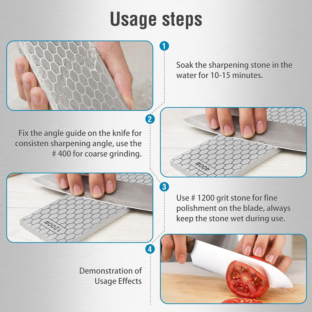 S SATC Diamond Sharpening Stone 2 Side Grit 400/1200 Diamond Plate Honing Stone 8-inch Hone Sharpener White
