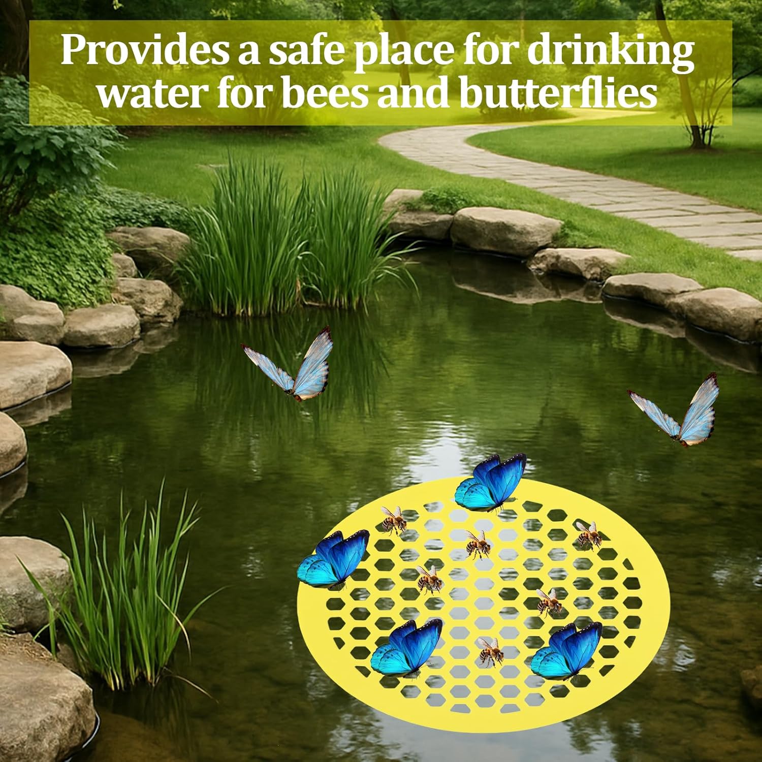 2 Pack Floating Bee Island,Round Floating Bee Watering Station- Butterfly Bee Waterer for Feeding, Bee Bath,Butterfly Feeders for Outdoors