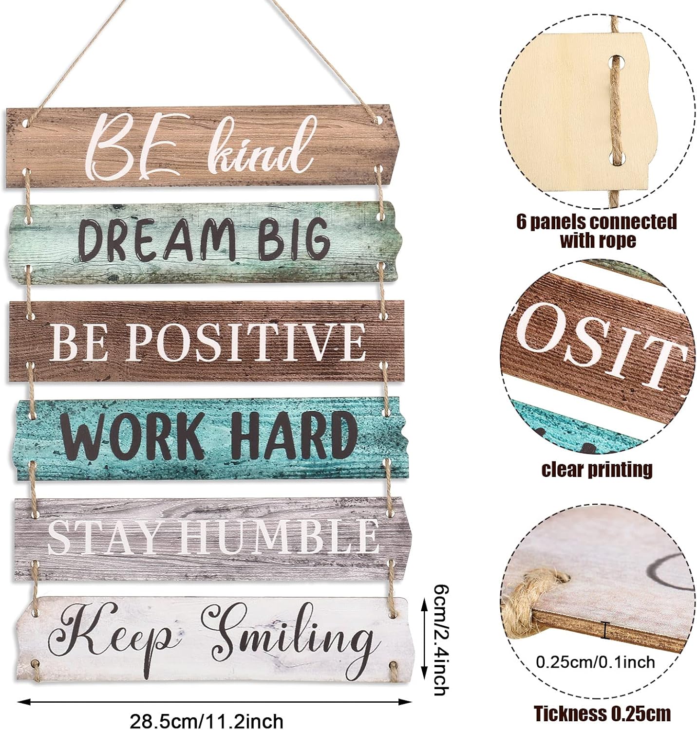 6 Pieces Rustic Wall Hanging Plaque Sign Inspirational Wall Art Farmhouse Wooden Door Signs Positive Plaque with Quotes Motivational Quote Decor for Office Bedroom Living Room(Retro Style)