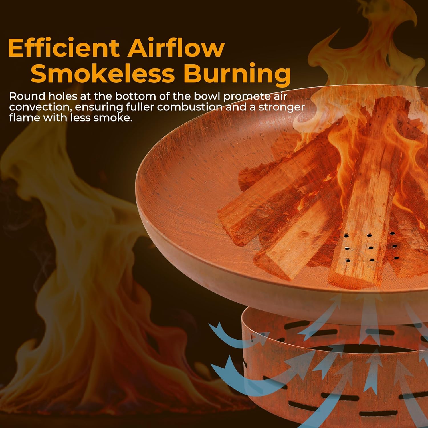 KOL 35" Dia. Heavy-Duty Fire Pit - Pre-Rusted Corten Steel Round Firepit Large Fire Bowl with Stand - Weathering Steel Wood Burning Fireplaces for Outside Backyard Deck Party Bonfire