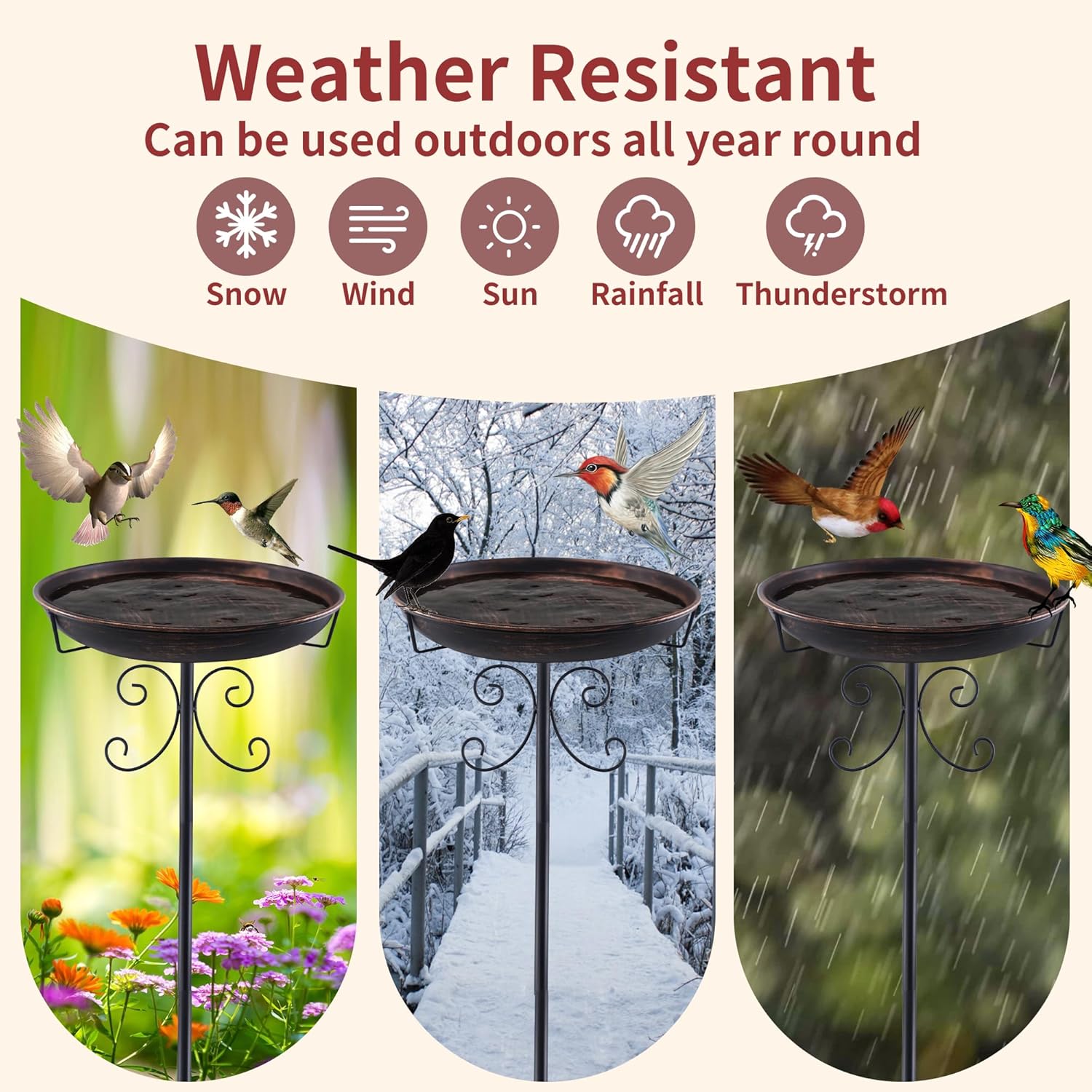 35In Metal Bird Bath for Outside, Garden Bird Bath with 5-Pronged Base, Vintage Freestanding Birdbath and Birdfeeder for Outdoor, Baths Feeder Bowl for Outdoors Garden Patio Yard Lawn Decor