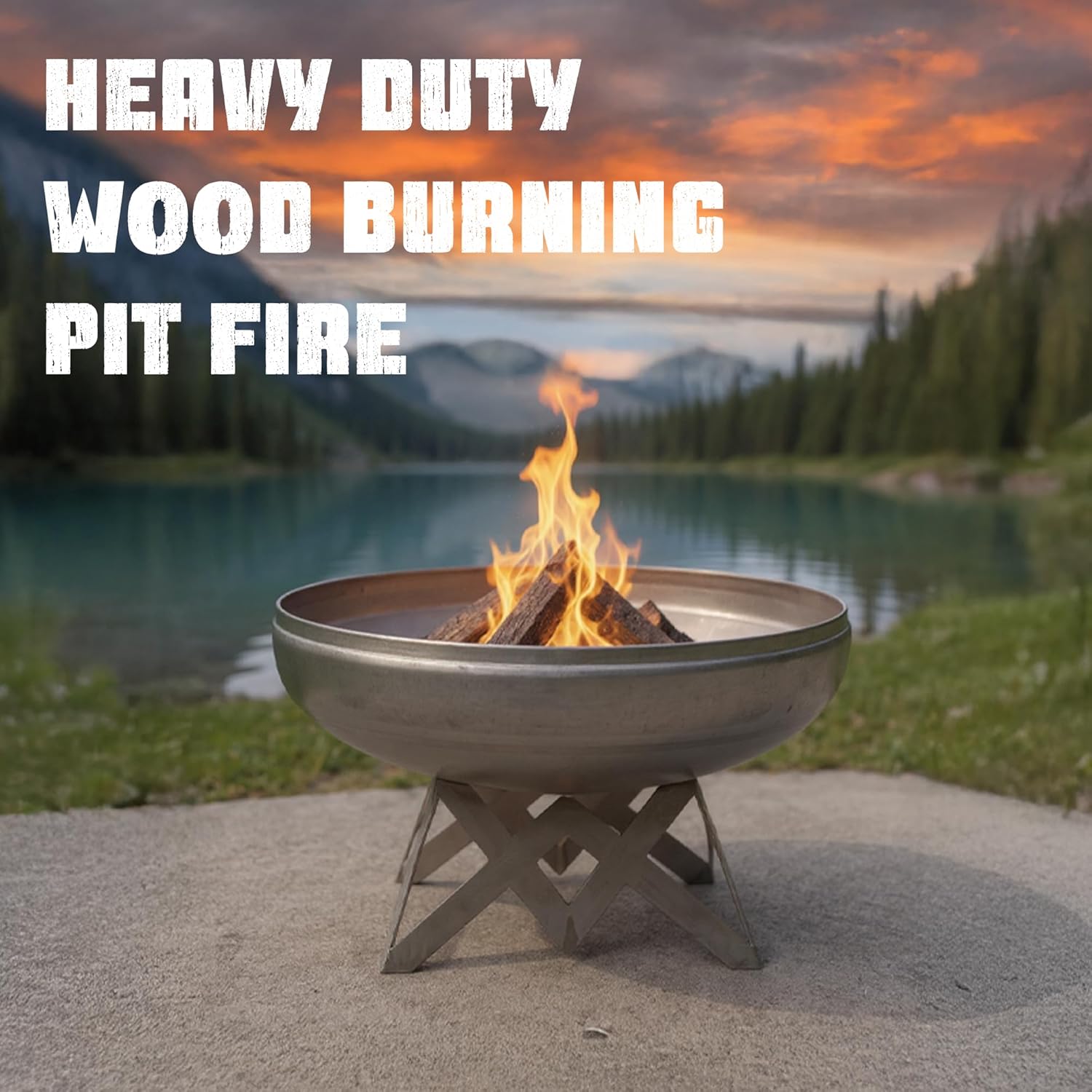 Ohio Flame - 30" Liberty Fire Pit with Angular Base (Made in USA) - Natural Steel Finish