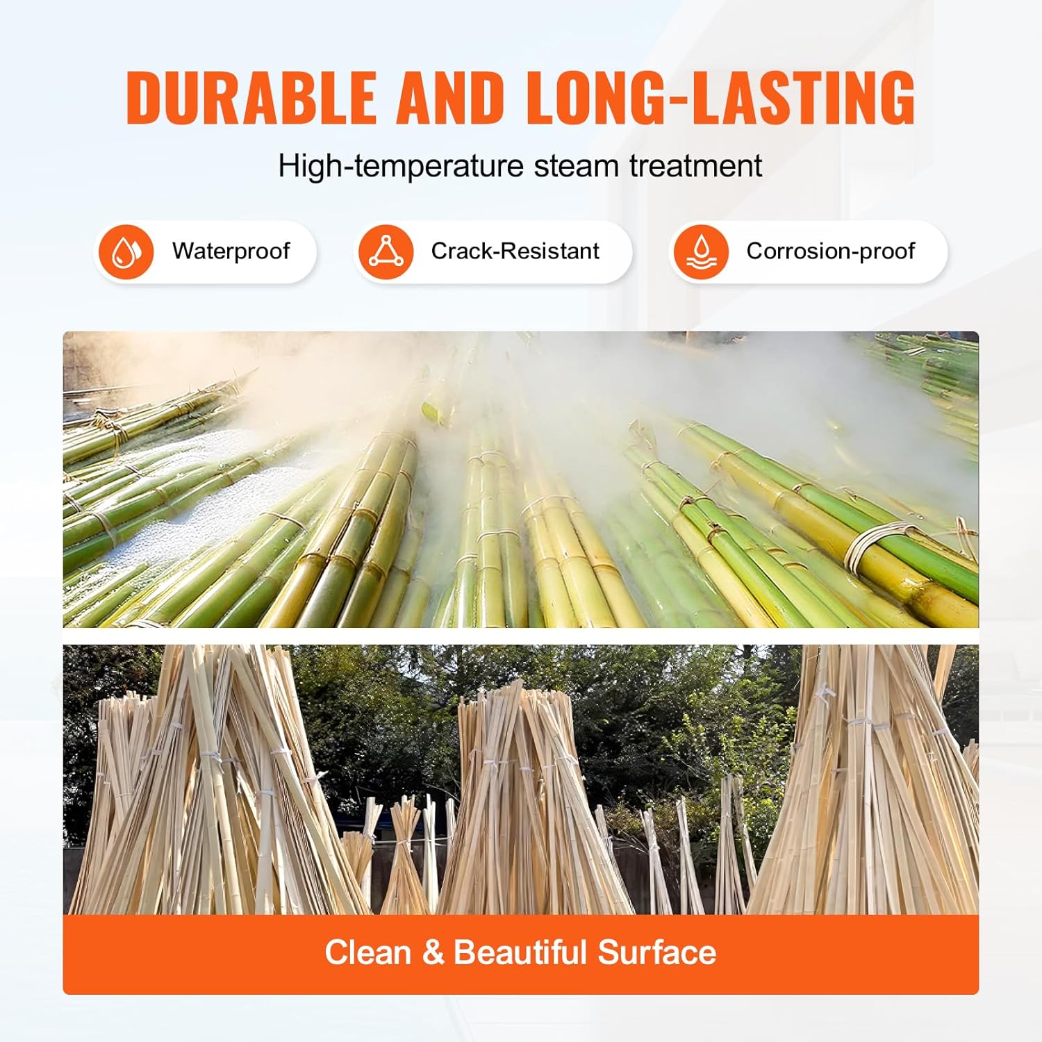 VEVOR Natural Bamboo Privacy Fence Screen, Eco-Friendly Decorative Bamboo Slat Fence, 6 ft H x 16 ft L Panel, for Garden, Backyard, Balcony, Patio, Pool Side