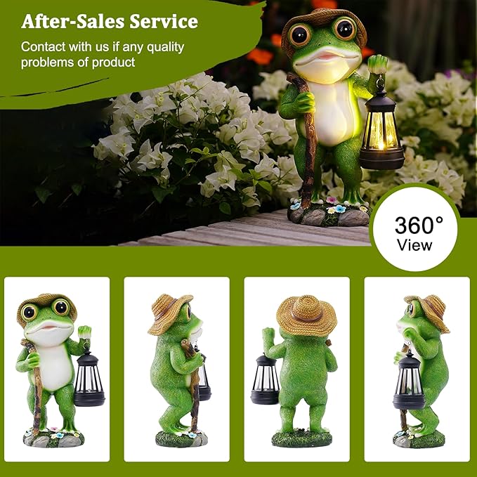 Solar Frog Garden Decor with Lantern Outdoor Statue for Patio Pathway Frog Figurine for Yard Decoration Lawn Ornament Gardening Gifts for Women Mom Grandma