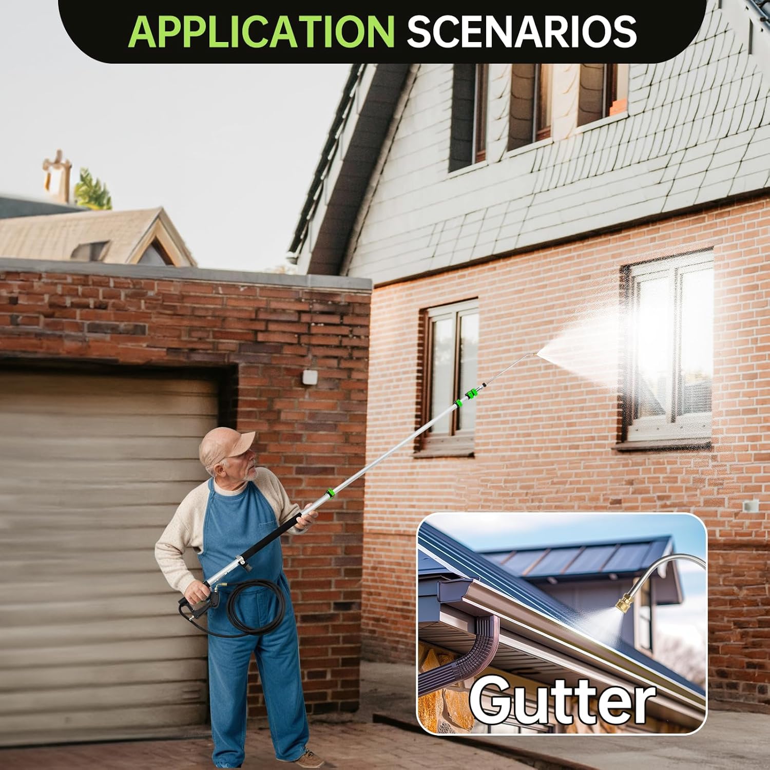 Realyou 24 FT Pressure Washer Telescoping Wand with Pressure Washer Extension Wand, Gutter Cleaner Tool, 5 Spray Nozzle Tips, 2 Hose Adapters, Support Belt and Bursh Head