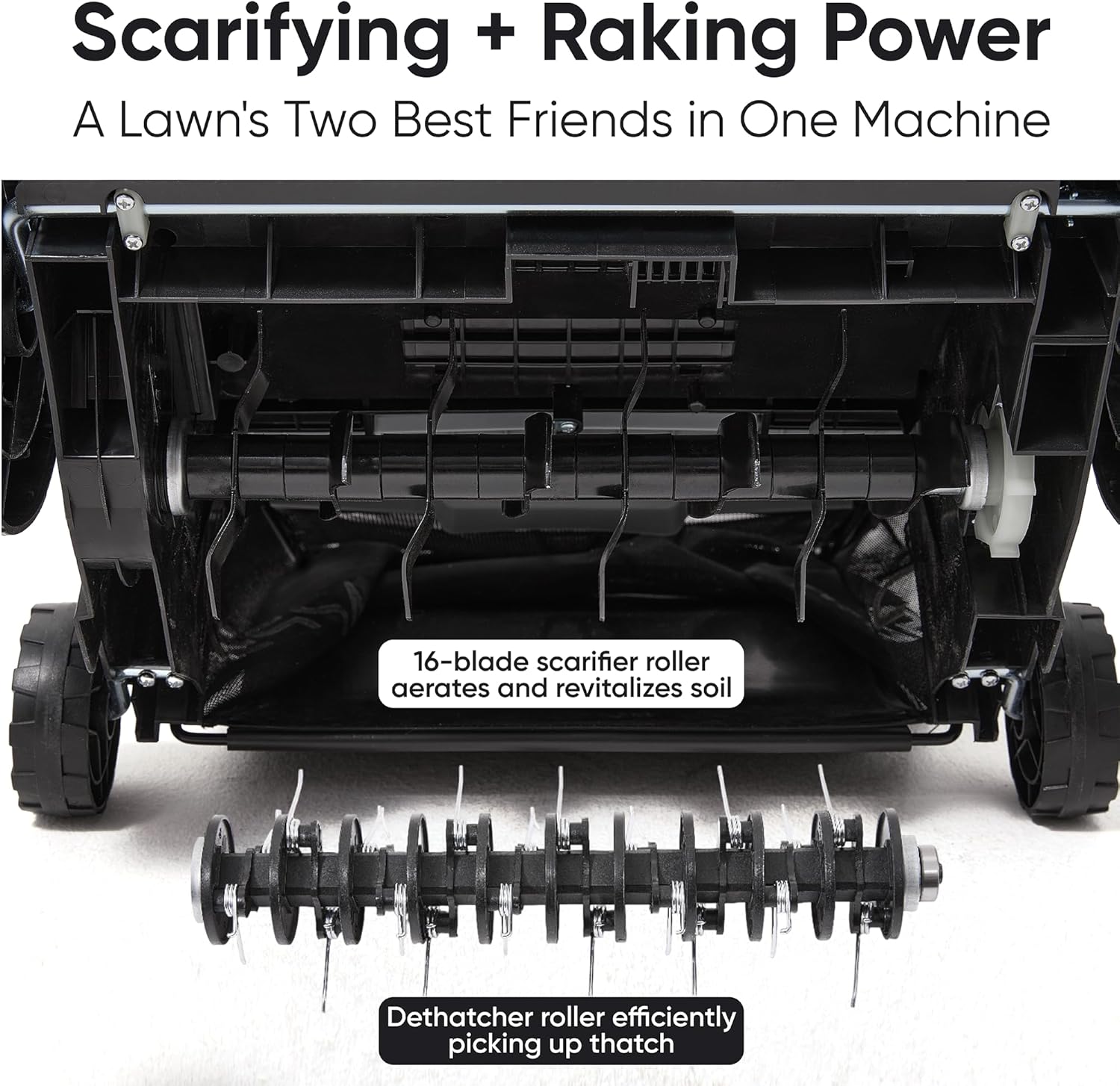 13-Inch 2-in-1 Electric Dethatcher and Scarifier Lawn Dethatcher with 8-Gallon Removable Thatch Collection Bag, 4-Position Depth Adjustment, 12 Amp, Quick-Fold, Keeps Lawn Healthy