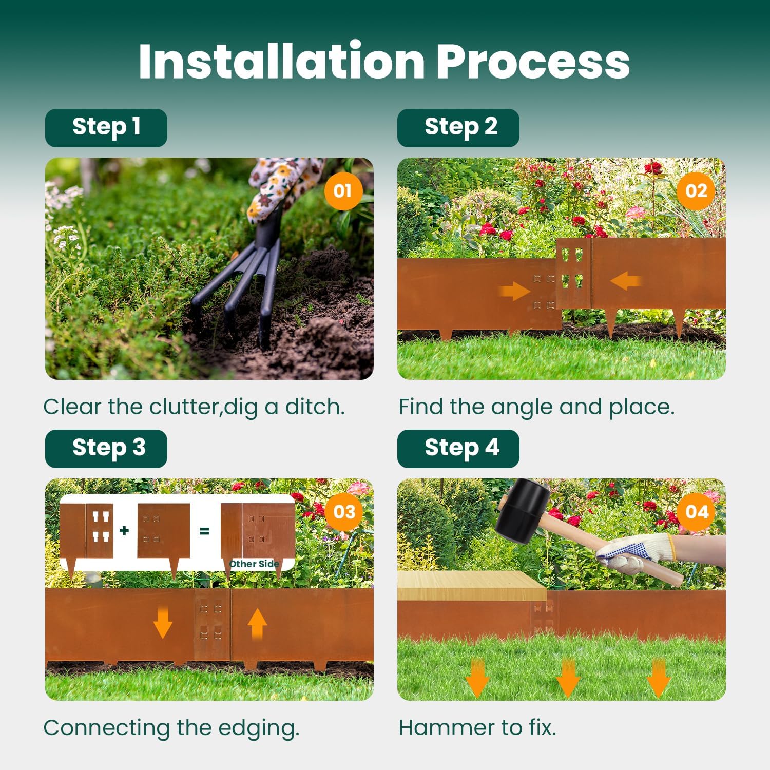 Corten Steel Edging Steel Landscaping Edging 40 Inch Strips 12 Inch Depth Garden Landscape Edging Metal Border Edge Rusted for Yard Lawn Outdoor Flower Plant 6 pcs by GZGNEEVL