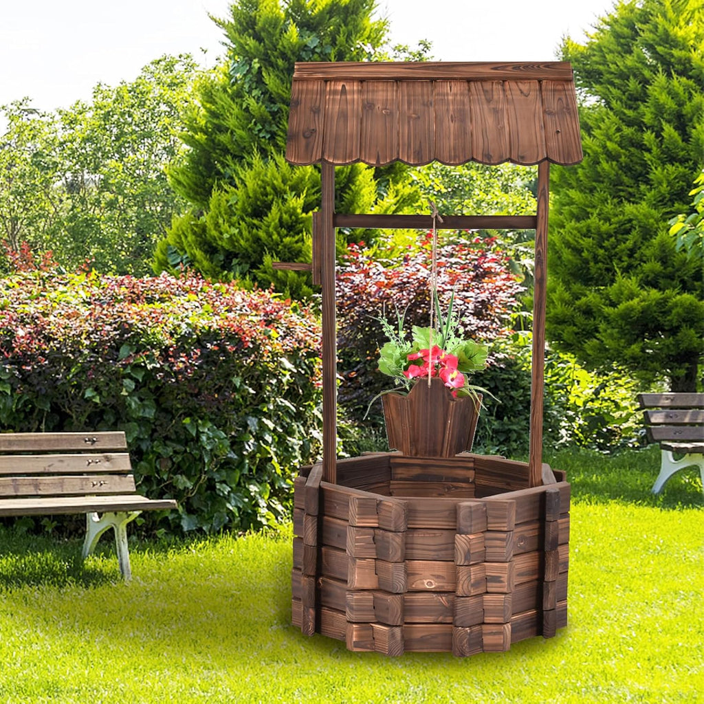 Tangkula Outdoor Wishing Well Planter, Old-Fashioned Wood Wishing Wells for Yard, Rustic Farmhouse Decoration for Garden, Backyard, 46 Inch Tall (22" x 22" x 45")