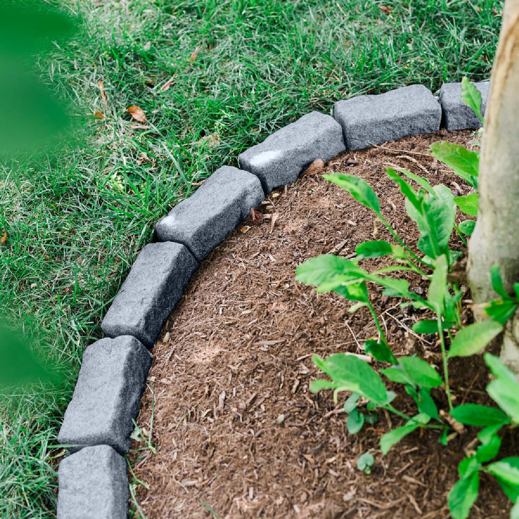 Beuta Landscape Edging | Garden Edging Border | Faux Stone Bricks for Lawn edging, Flower beds, Pathways & Yard Edging– 4 Packs | Each Section Has 6 Bricks 48"L x 4"W x 2.25"H | 12 Spikes |Greystone