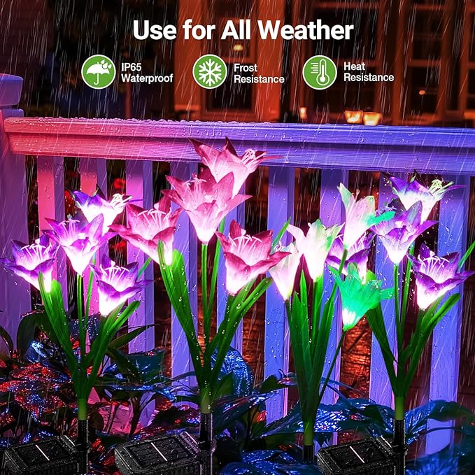 KOOPER Outdoor Solar Lights, 10 Pack Solar Garden Lights with Bigger Lily Flowers, Waterproof 7 Color Changing Solar Lights Outdoor - Bigger Solar Panel for Outdoor Patio Yard Garden Decoration