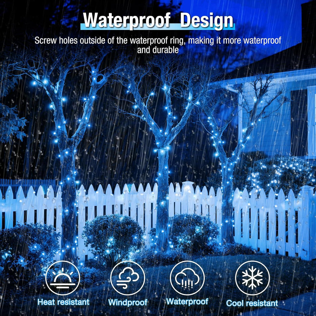 2 Pack Solar String Lights Outdoor - 160LED 66FT Solar Fairy Lights Waterproof 8 Modes, Copper Wire Solar Powered Twinkle Lights for Outside Tree Garden Christmas Wedding Party Decor (Blue White)