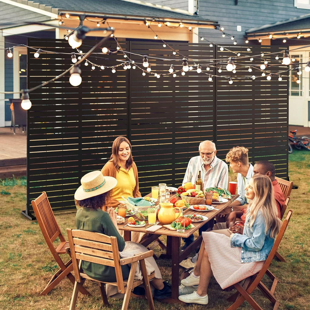 FENCY Metal Privacy Screen with Stand 72" H×44" W Outdoor Freestanding Privacy Panels, Outdoor Privacy Screen for Deck Patio Balcony(Black-Louvered)