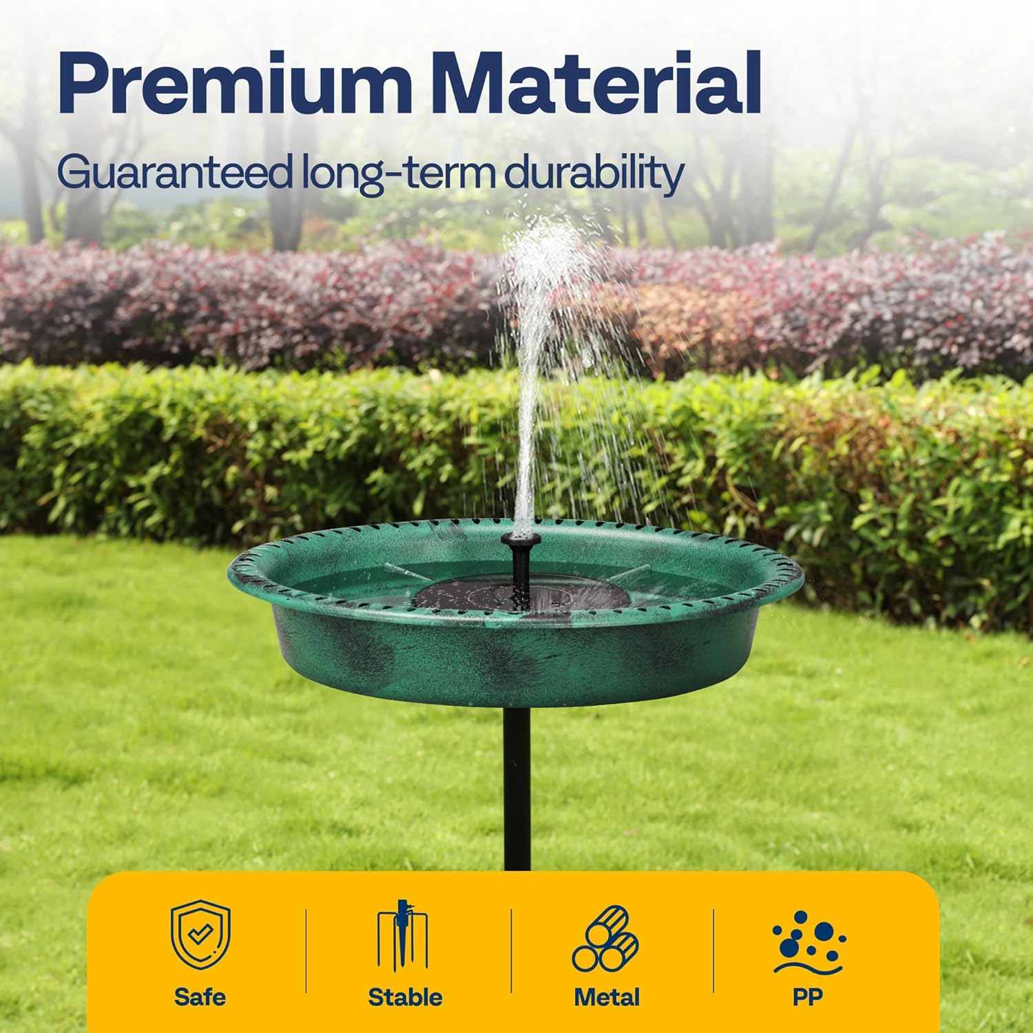 VIVOHOME Oval Polyresin Bird Bath Bowl with Solar Fountain, 29 Inch Height Outdoor Freestanding Birdfeeder with Metal Stake, Capacity 1.3 Gallons, 5-Pronged Base, Green