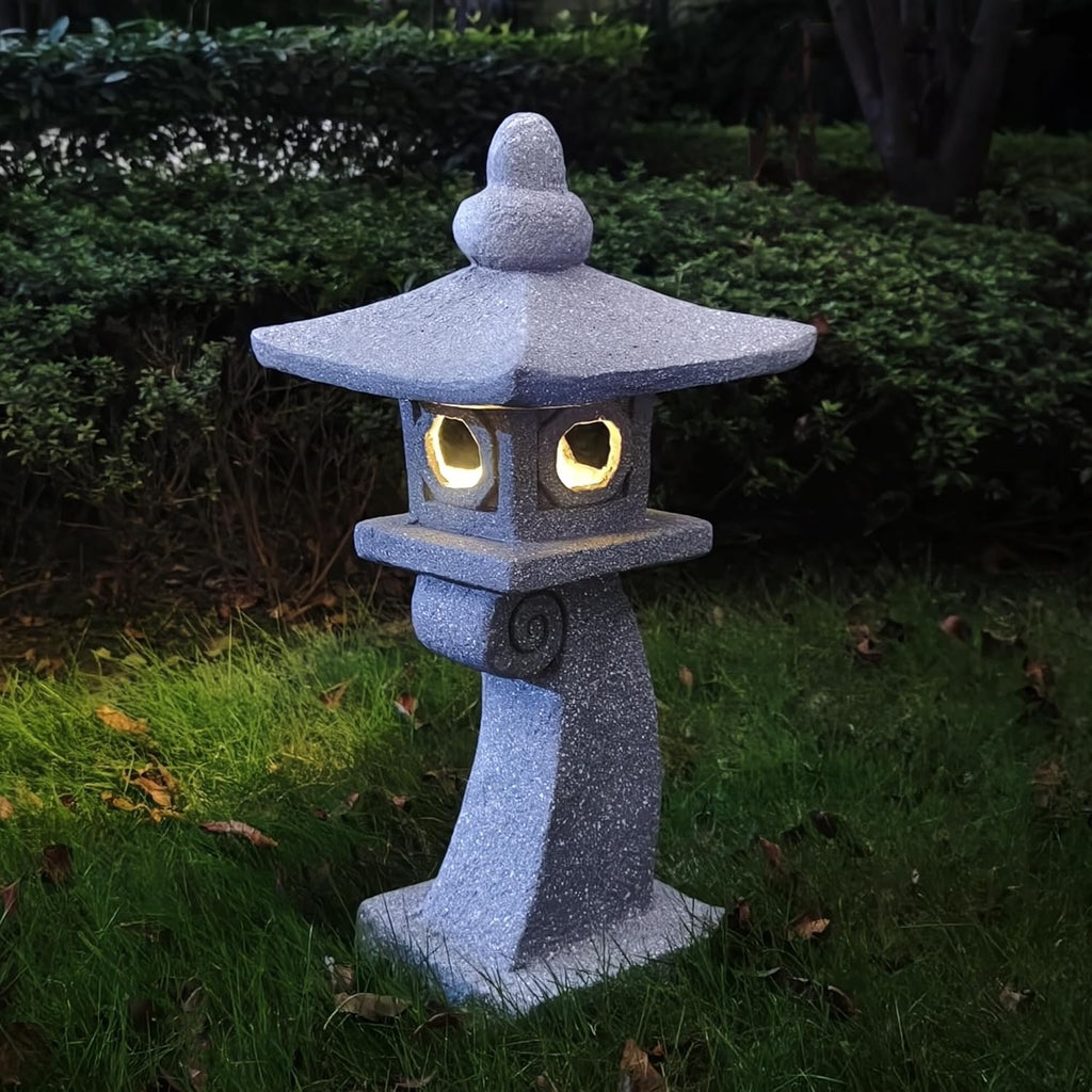 ZOEJADE 28" H Large Solar Zen Asian Pagoda Lantern Garden Outdoor Statue Japanese Palace Lantern with Solar Light for Lawn Yard Pond Patio Temple Court Decor Meditator Stylite Garden Figurines