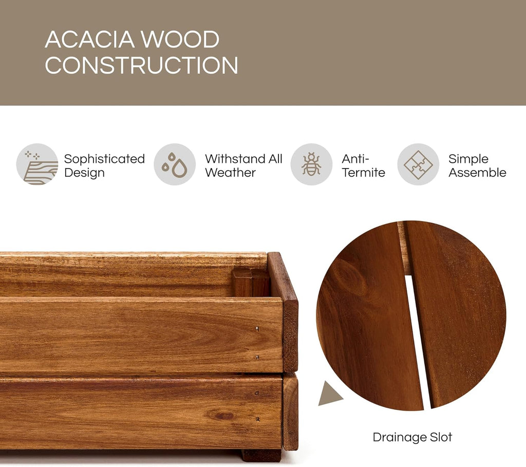 Wooden Planter Box, Storage Box 17”L x6”W x5.5”H with Crate Style, Acacia Wood Flower Container, Rustic Rectangle Planter for Planting, Decor and Storage - 3 Colors (Golden Walnut)