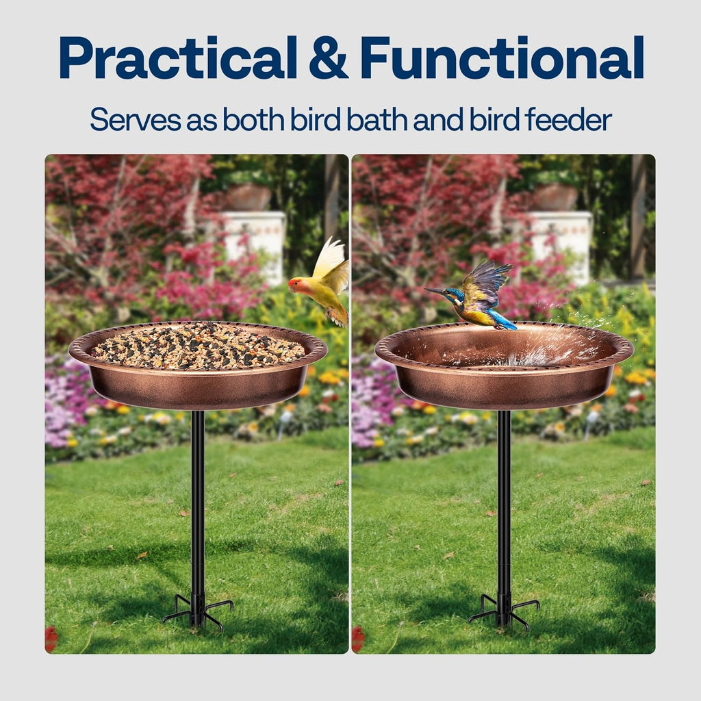 VIVOHOME Oval Polyresin Bird Bath Bowl with Metal Stake, 29 Inch Height Outdoor Freestanding Birdfeeder, Capacity 1.3 Gallons, 5-Pronged Base, Bronze