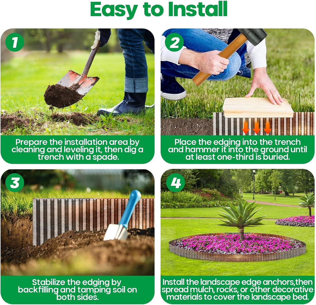 Corrugated Metal Garden Edging, Sturdy Tall Landscape Edging Borders, Perfect DIY for Flower Beds, Lawn and Pathway,Tree Surrounds,Paver Edges (Pre-Rusted, 8"×20FT)