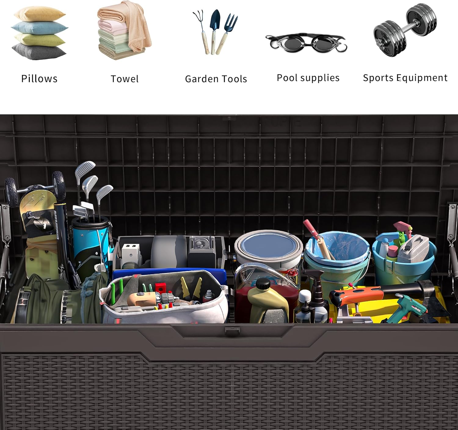 YITAHOME 80 Gallon Outdoor Storage Box, Large Water Resistant Resin Deck Box, Indoor Outdoor Lockable Rattan Storage Container for Patio, Garden, Cushions, Tools, Equipment (Dark Brown)