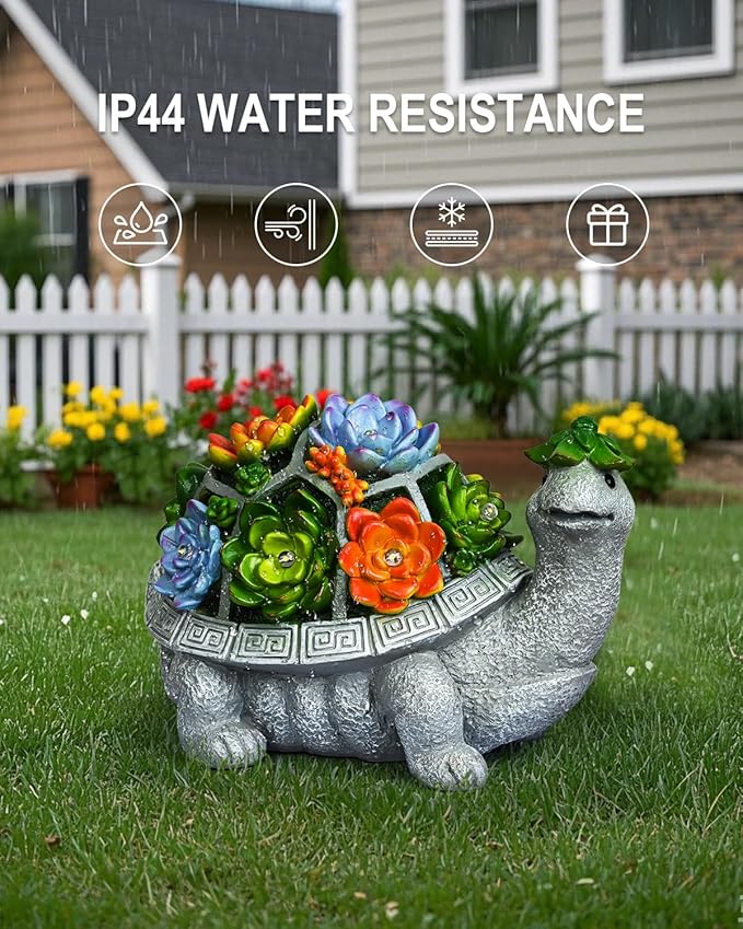 Solar Garden Decor Turtle Statues Lights, Outdoor Figurine Decorations Ornament Lamps for Outside Yard, Lawn, Patio, Porch, Balcony, Unique Birthday Housewarming Gifts for women Mom Grandma(hat)
