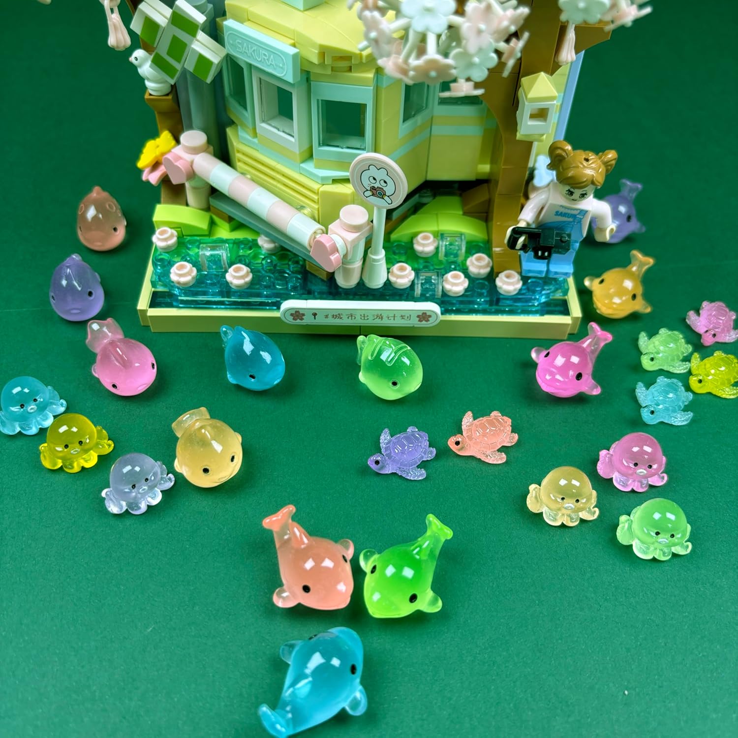 Mini Resin Ocean Animals Figures to Hide 72 PCS Luminous Tiny Miniature Figurines Bulk Glow in The Dark Include Baby Octopus Small Turtle Dolphin Fish for Aquarium Garden Micro Landscape Dollhouse