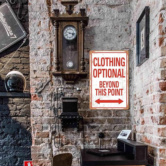 Clothing Optional Beyond This Point Sign Vintage Metal Tin Signs Man Cave Decor Bar Signs Wall Decor For Room Gifts For Men Red Sign 12 X 8 Inch