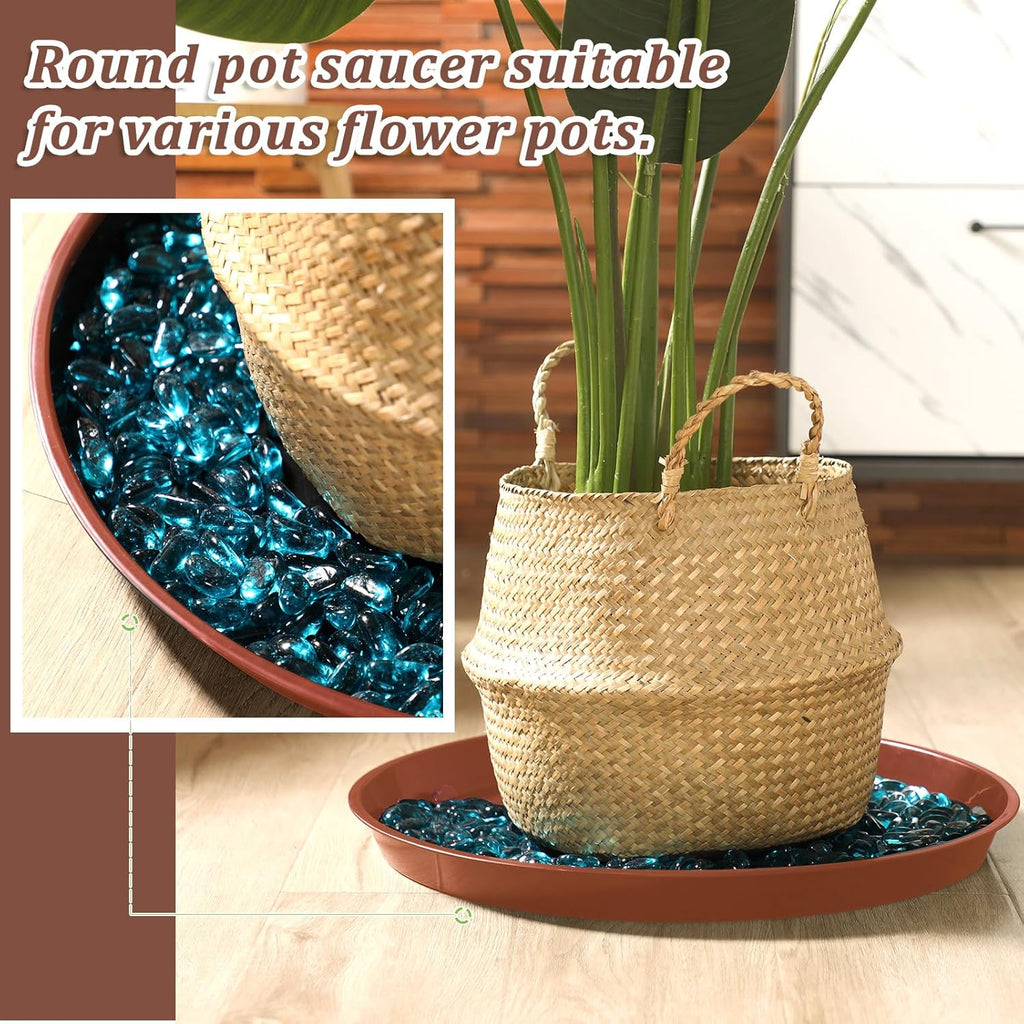 Eccliy 6 Pack Plastic Plant Saucer Heavy Duty Planter Saucers Large Plant Pot Saucers Plastic Water Trays for Indoors and Outdoors Flower Plant Plant Drip (Terracotta,20 Inch)