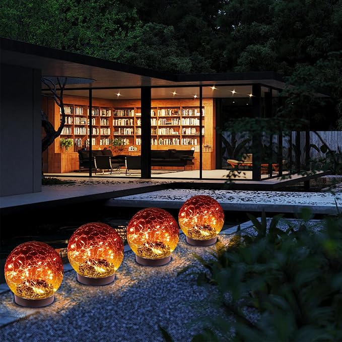 Solar Globe Lights Outdoor Waterproof-Solar Balls-Solar Garden Lights-Solar Orbs for Outside 4 Pack Cracked Glass Ball for Lawn Patio Yard Backyard Decorations, DS-XBQ-1-1-1