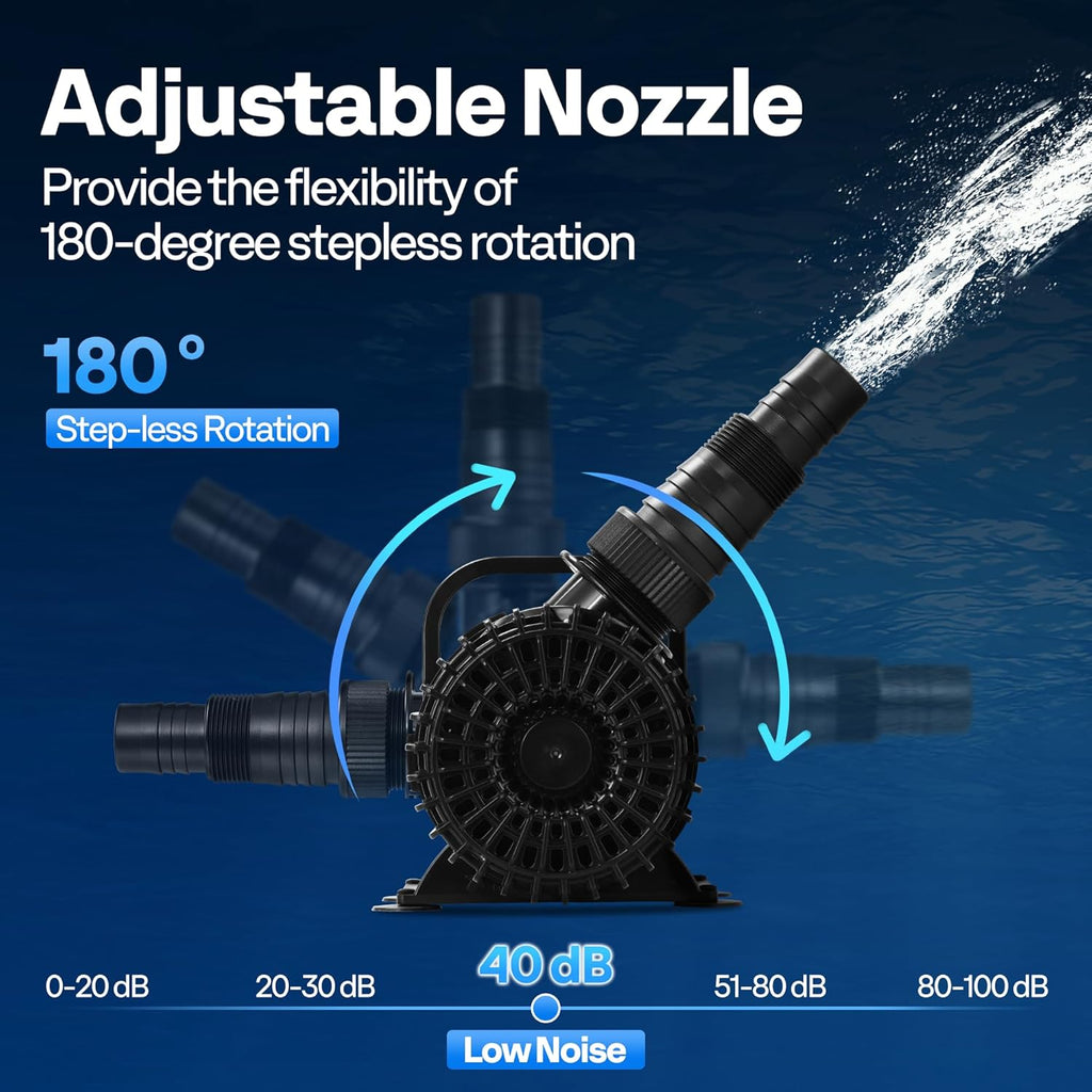 VIVOHOME 220W 4500GPH Submersible Water Pump with 180° Seamless Adjustable Nozzle and Barrier Bag for Koi Pond Waterfall Fountains Fish Tank