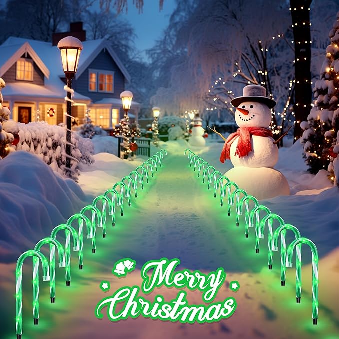 10" 10 Pack Christmas Candy Cane Lights, Candy Cane Lights with 10 Stakes for Walkway Patio Yard Patio Garden Festival Holiday Outdoor Indoor Landscape Path, Christmas Decorations Outside, Green