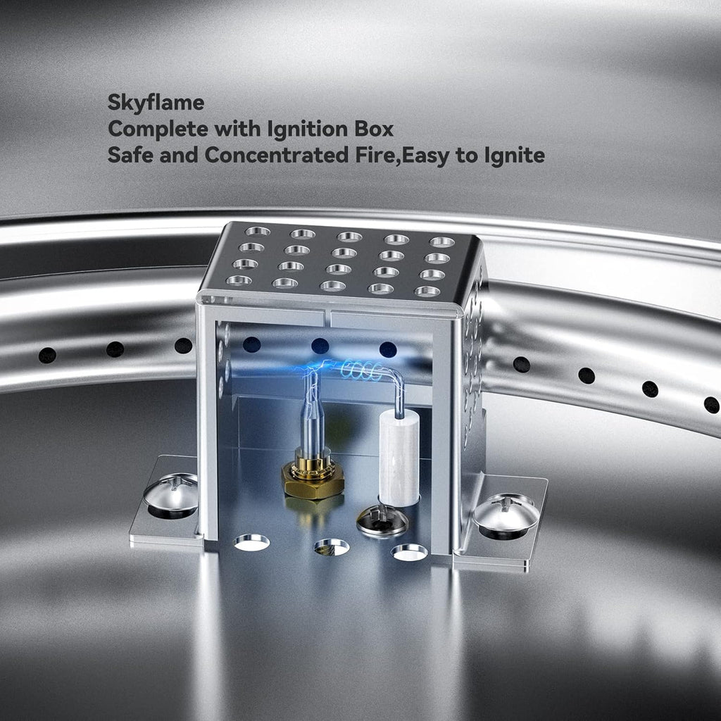 Skyflame 19" Round Stainless Steel Fire Pit Drop-in Burner Kit with CSA Certified, Flame Sensing, Electronic Spark Ignition, Propane Regulator Connector Hose Set for Propane Tank